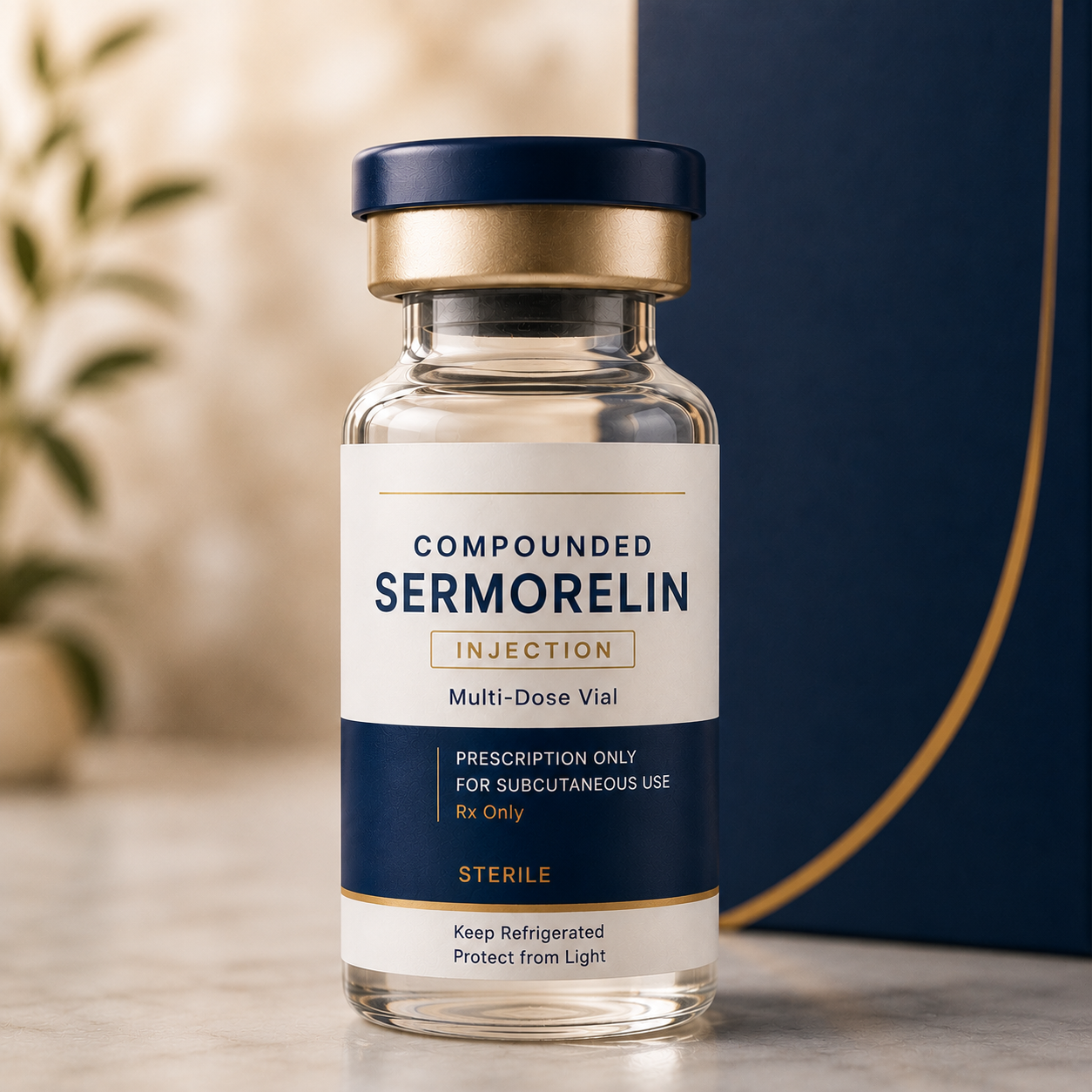 Compounded medication vial — Rx only, dispensed by licensed pharmacy