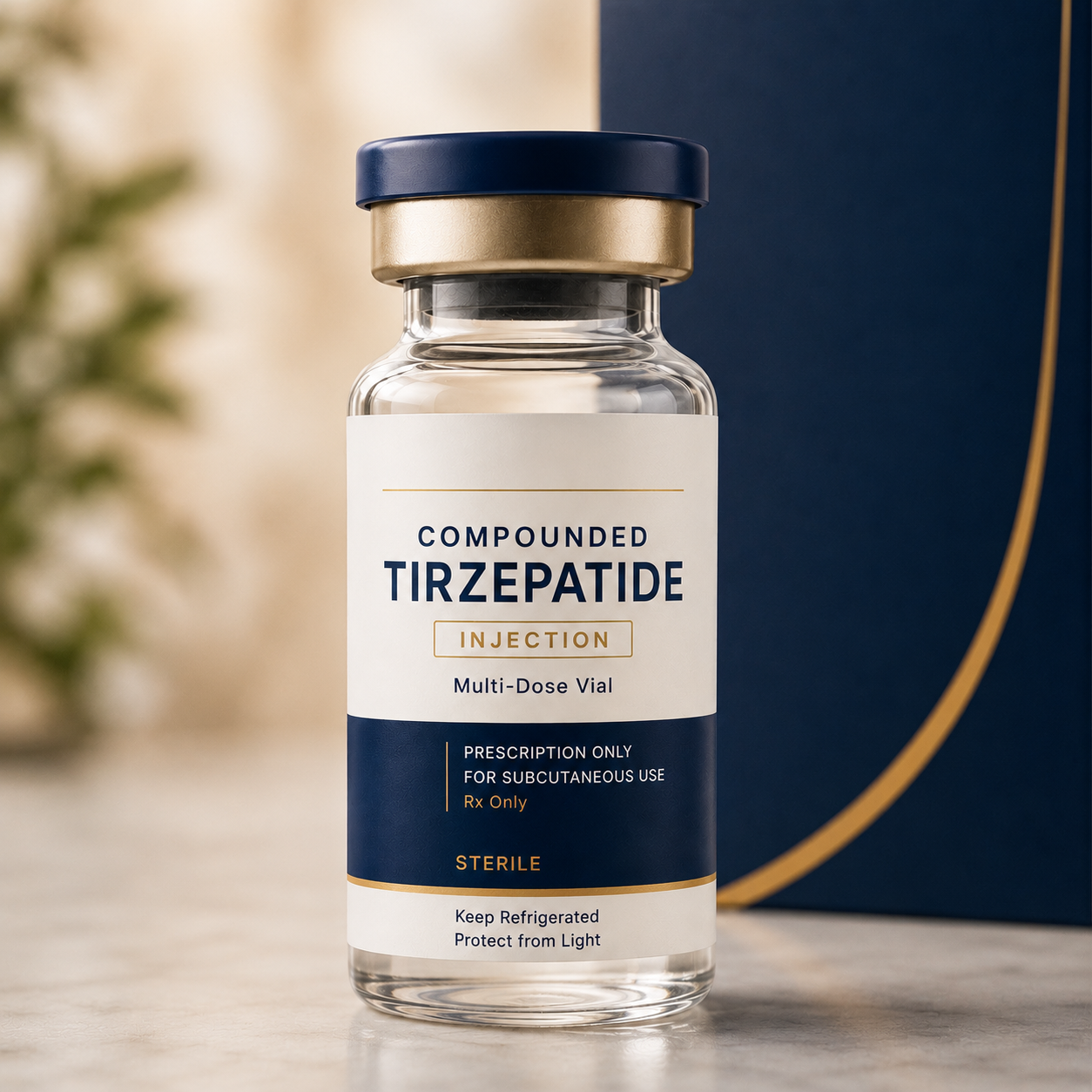 Compounded medication vial — Rx only, dispensed by licensed pharmacy